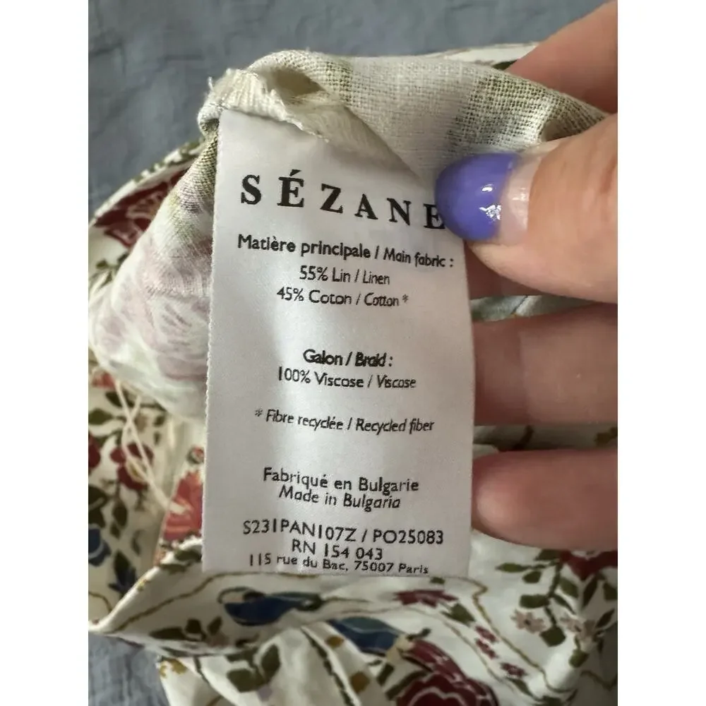 NWT Sezane x Farm Rio Tiago Crop Linen Cream Floral Pants Sz Fr 36 US 4